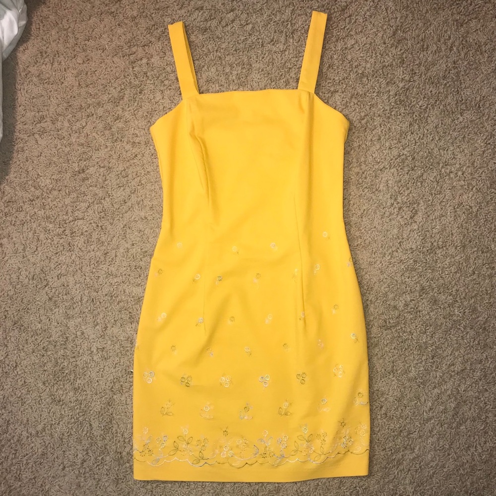 Vintage Yellow Flower Embroidered Mini Dress - Picture 2 of 5